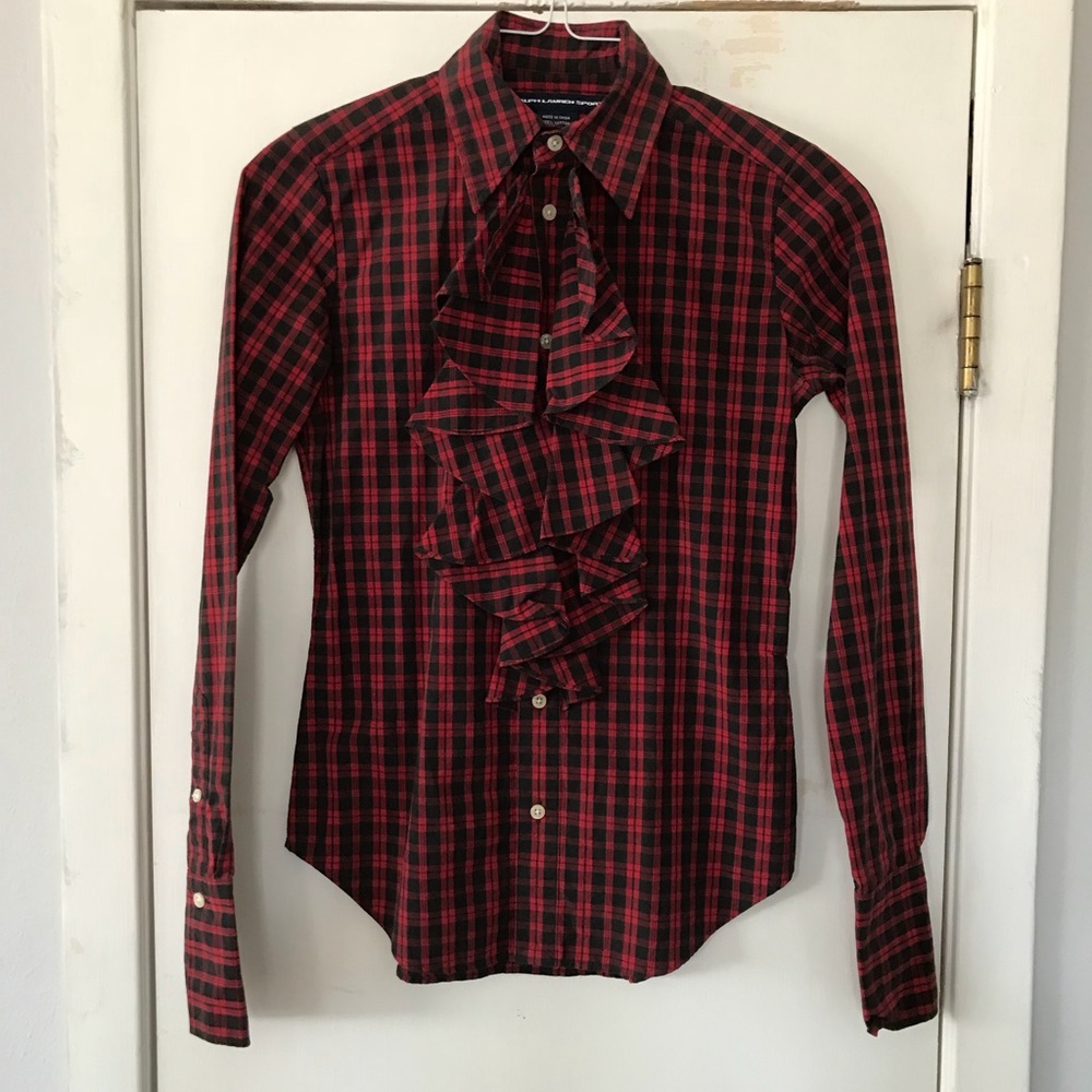 Ralph Lauren Rugby plaid button up with ruffle detail